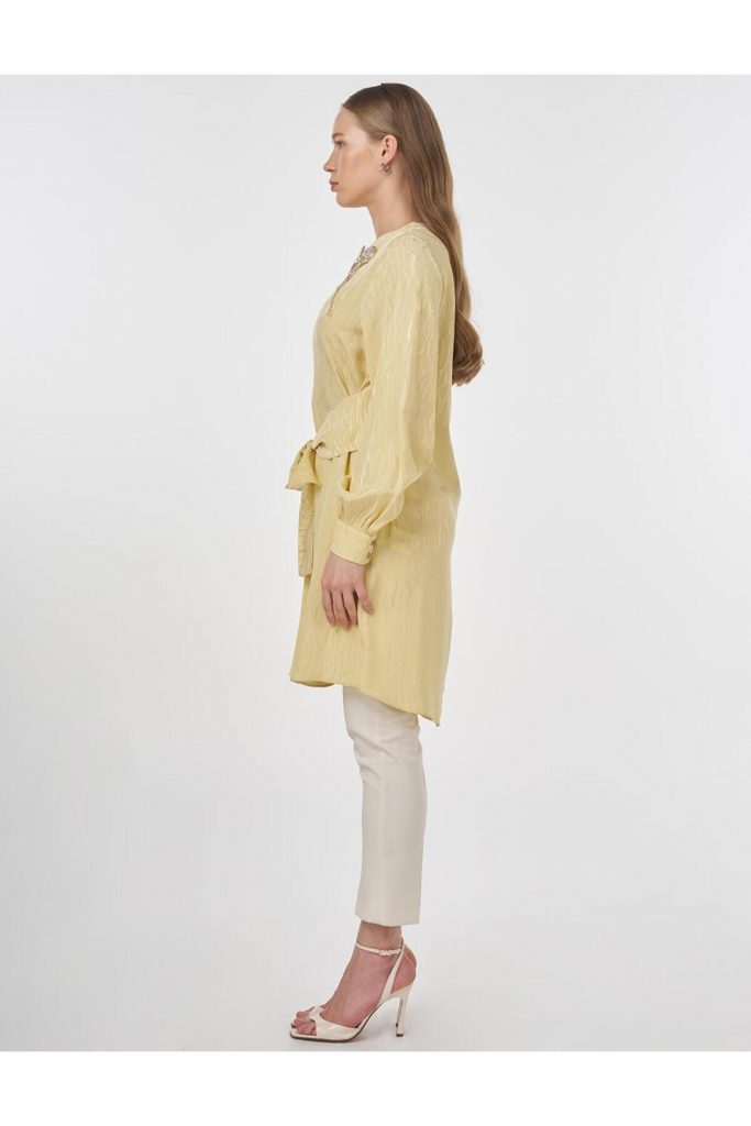 KAYRA Broş Detaylı Jakarlı Tunik 21252