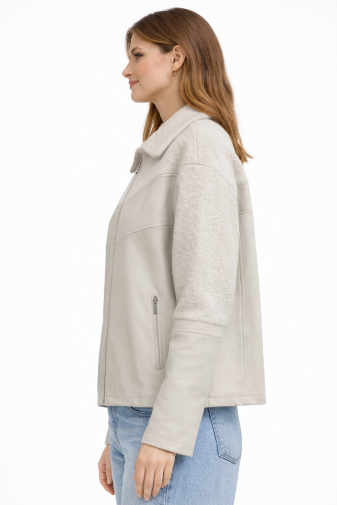 MEZZURA Kürk Detaylı Deri Mont 1584 - EKRU