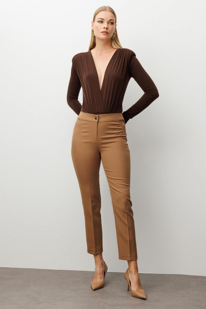 MODAİLGİ Yan Cep Dar Paça Pantolon 40515 - VİZON