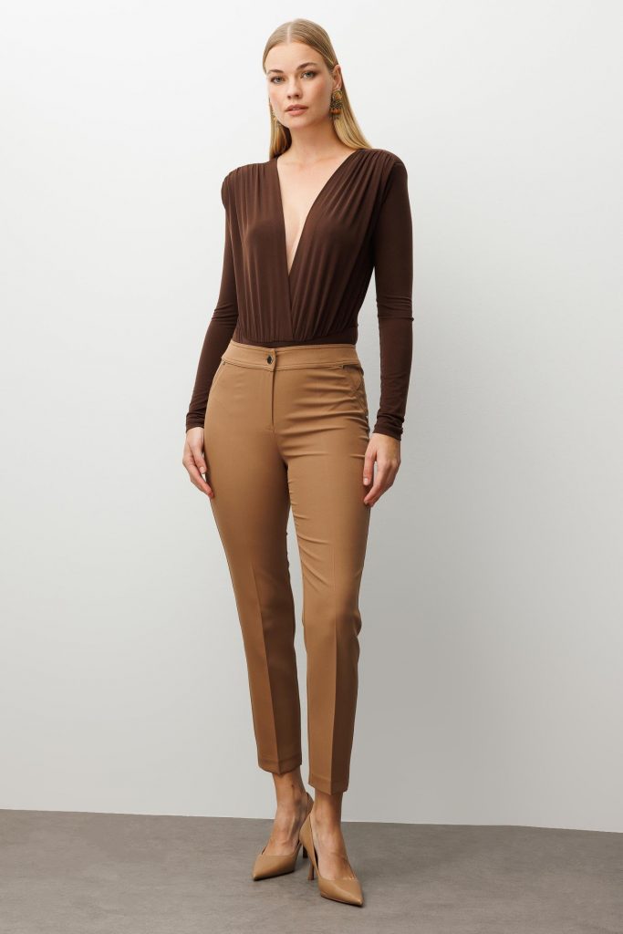 MODAİLGİ Yan Cep Dar Paça Pantolon 40515 - VİZON