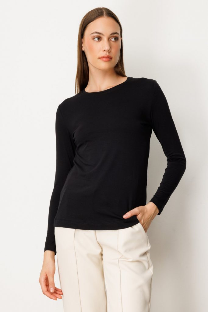 ON Metal Aksesuarlı Sıfır Yaka Basic Bluz 61303 - Siyah