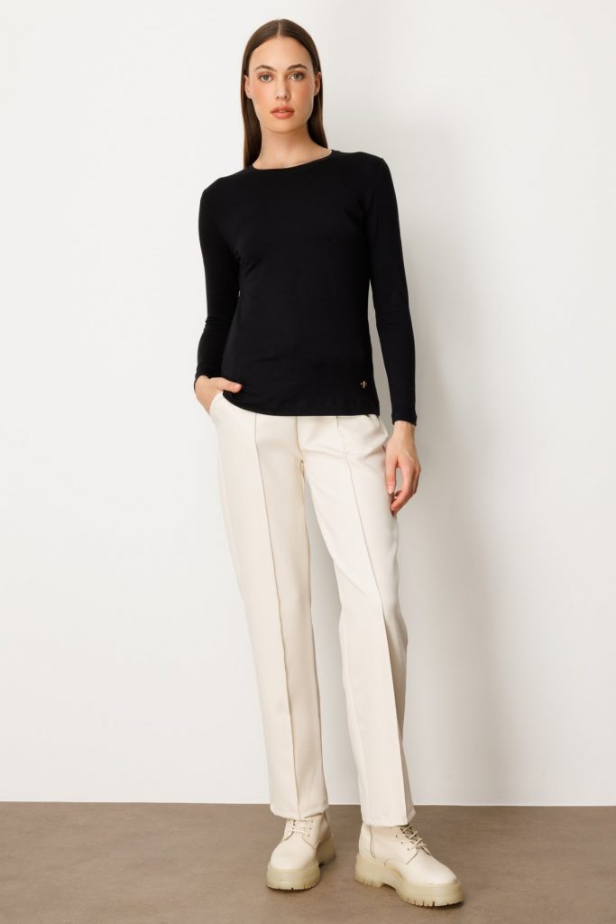 ON Metal Aksesuarlı Sıfır Yaka Basic Bluz 61303 - Siyah