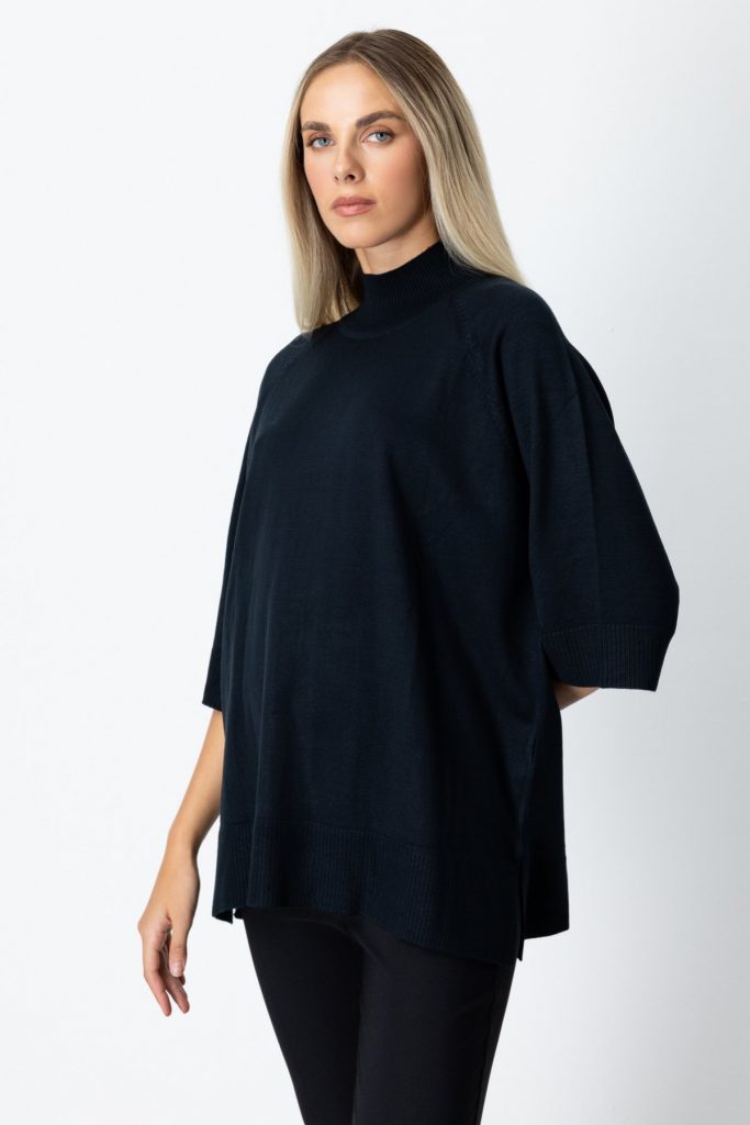 ON TRİKO Arkası Düğmeli Truvakar Kol Kazak 65310 - Siyah