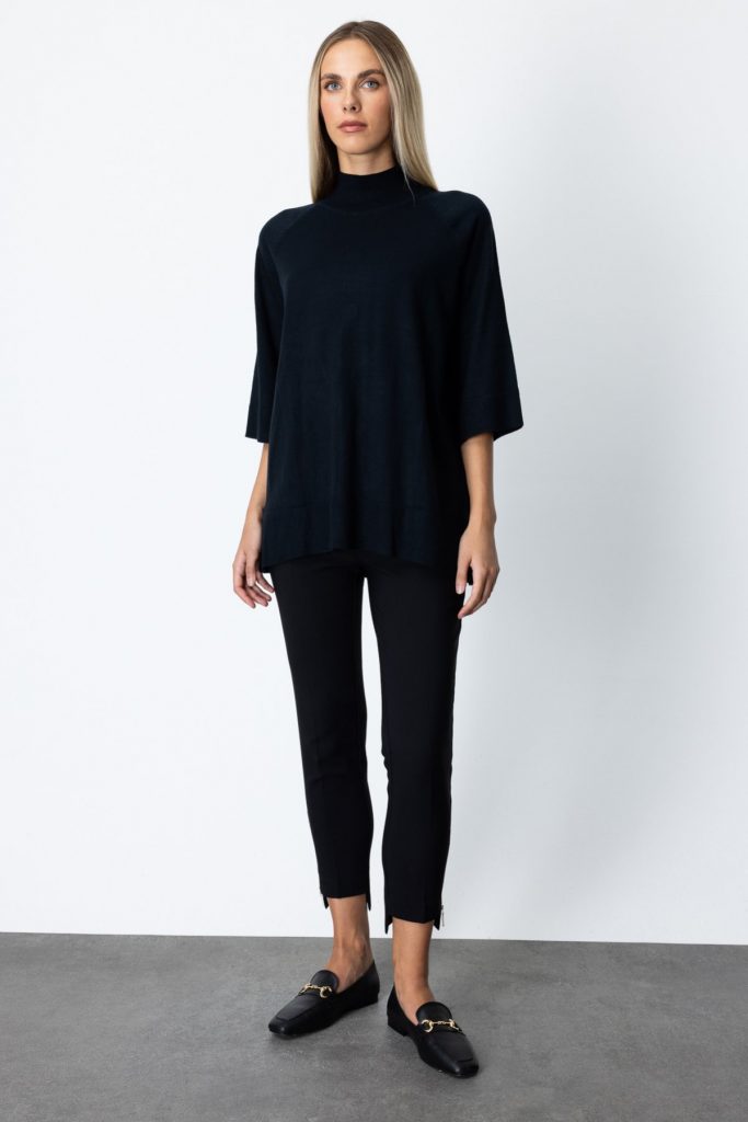 ON TRİKO Arkası Düğmeli Truvakar Kol Kazak 65310 - Siyah