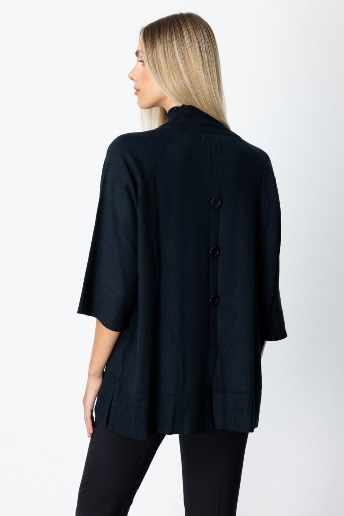 ON TRİKO Arkası Düğmeli Truvakar Kol Kazak 65310 - Siyah