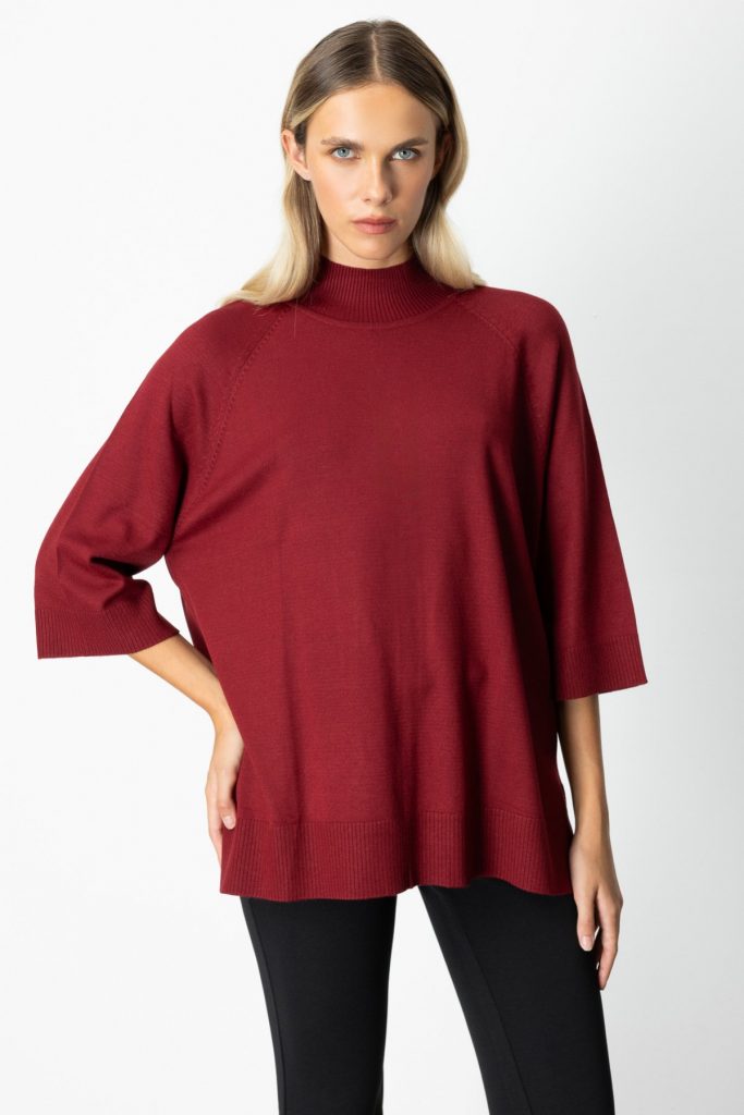 ON TRİKO Arkası Düğmeli Truvakar Kol Kazak 65310 - bordo