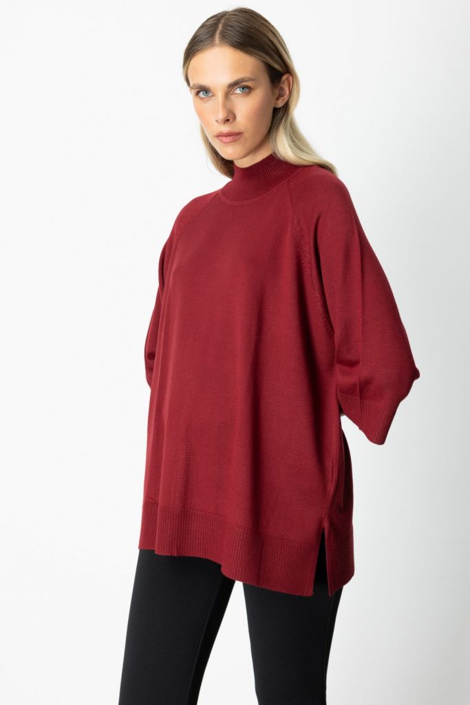 ON TRİKO Arkası Düğmeli Truvakar Kol Kazak 65310 - bordo