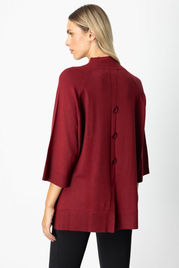 ON TRİKO Arkası Düğmeli Truvakar Kol Kazak 65310 - bordo