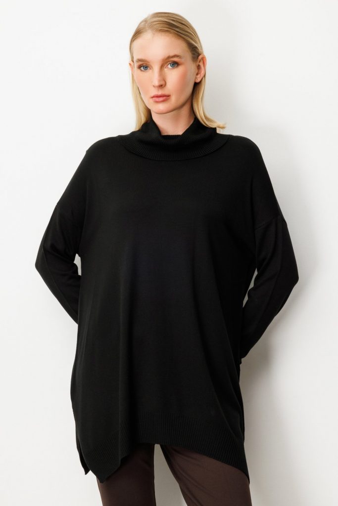 ON TRİKO Balıkçı Yaka Tunik 65317 - Siyah