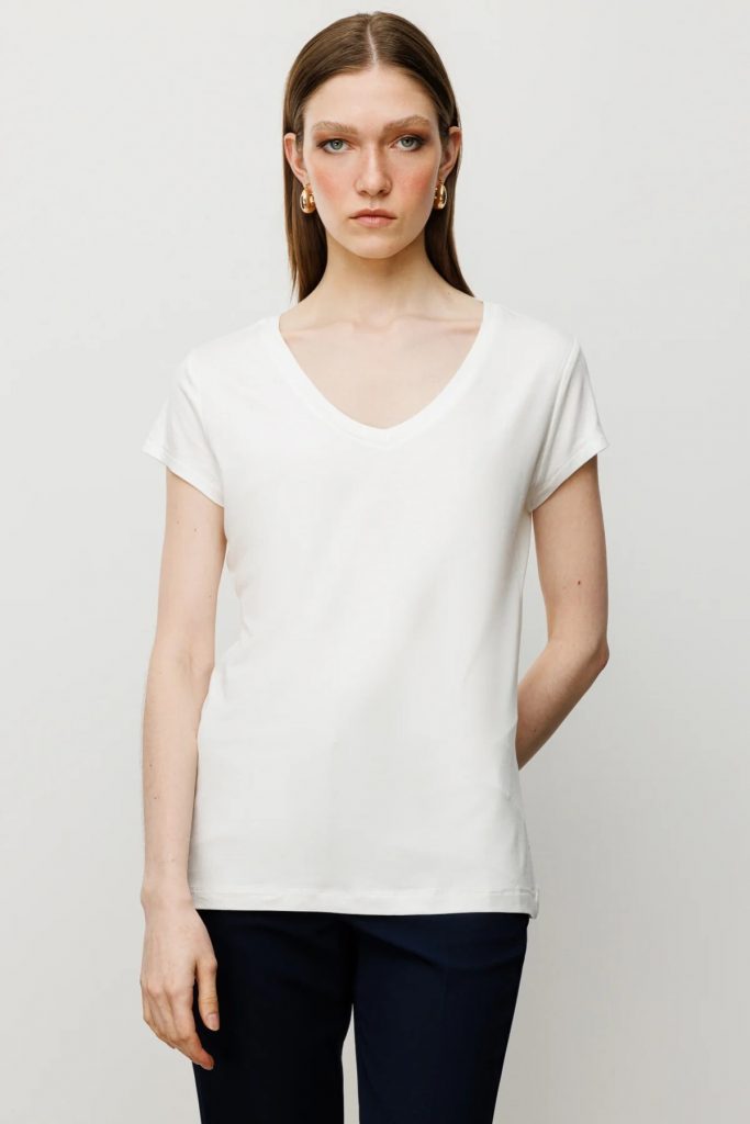 ON TRİKO V Yaka Basic T-Shirt  51305 - EKRU