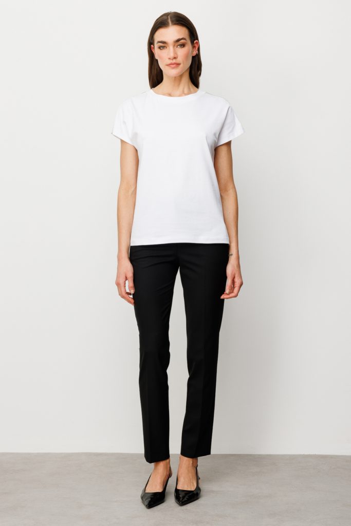 ON TRİKO Omuzları Taş Detaylı Sıfır Yaka T-Shirt 51351 - EKRU