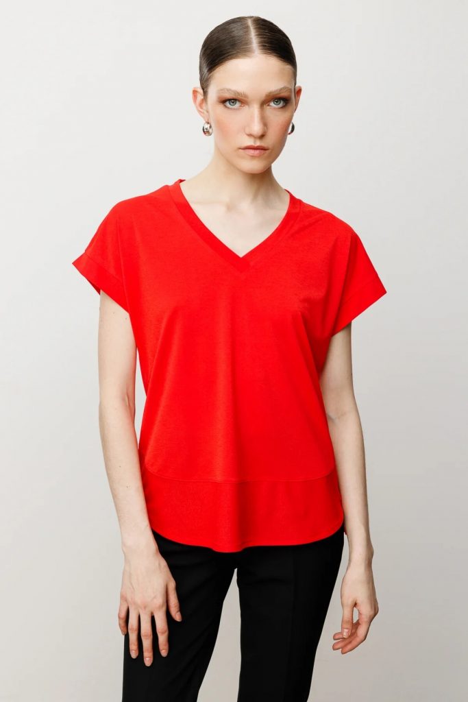 ON TRİKO  V Yaka Kısa Kol T-Shirt 51475 - KIRMIZI