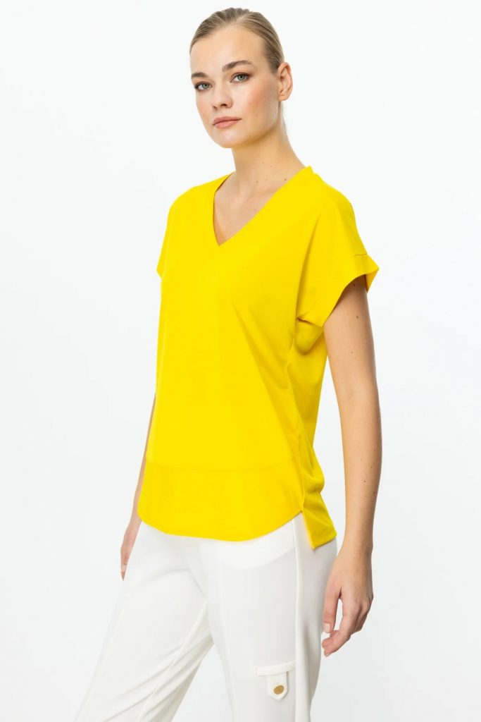 ON TRİKO  V Yaka Kısa Kol T-Shirt 51475 - SARI