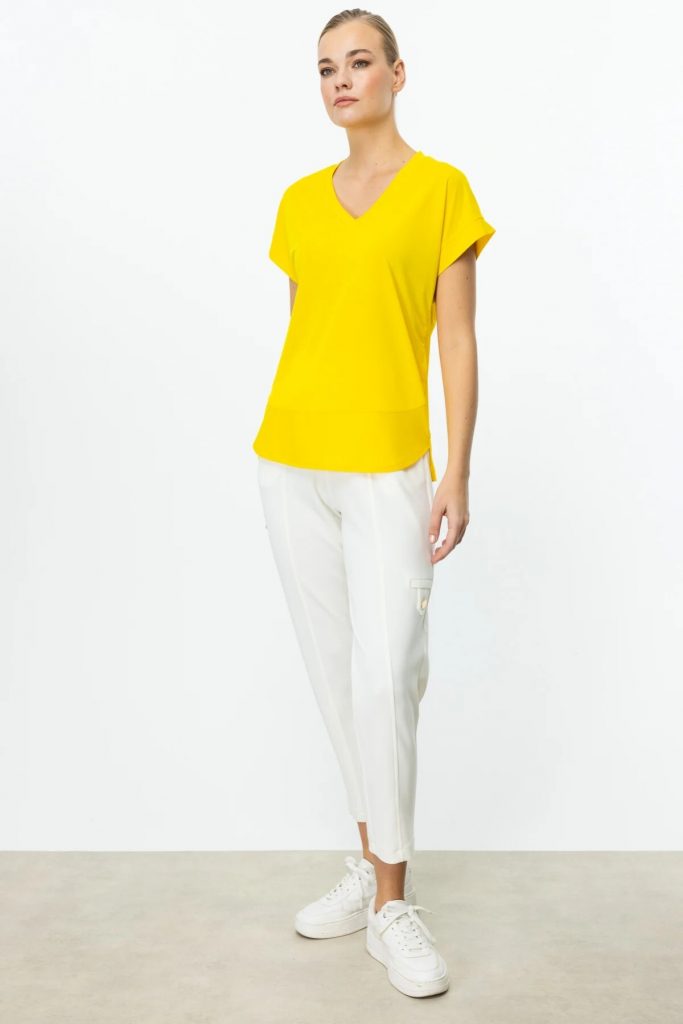 ON TRİKO  V Yaka Kısa Kol T-Shirt 51475 - SARI