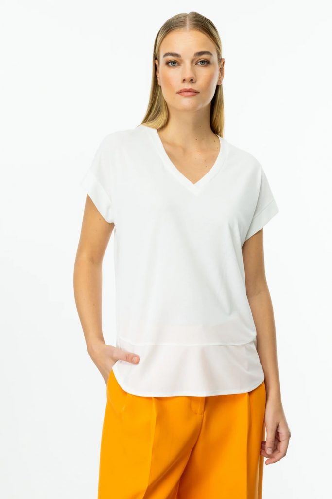 ON TRİKO  V Yaka Kısa Kol T-Shirt 51475 - EKRU