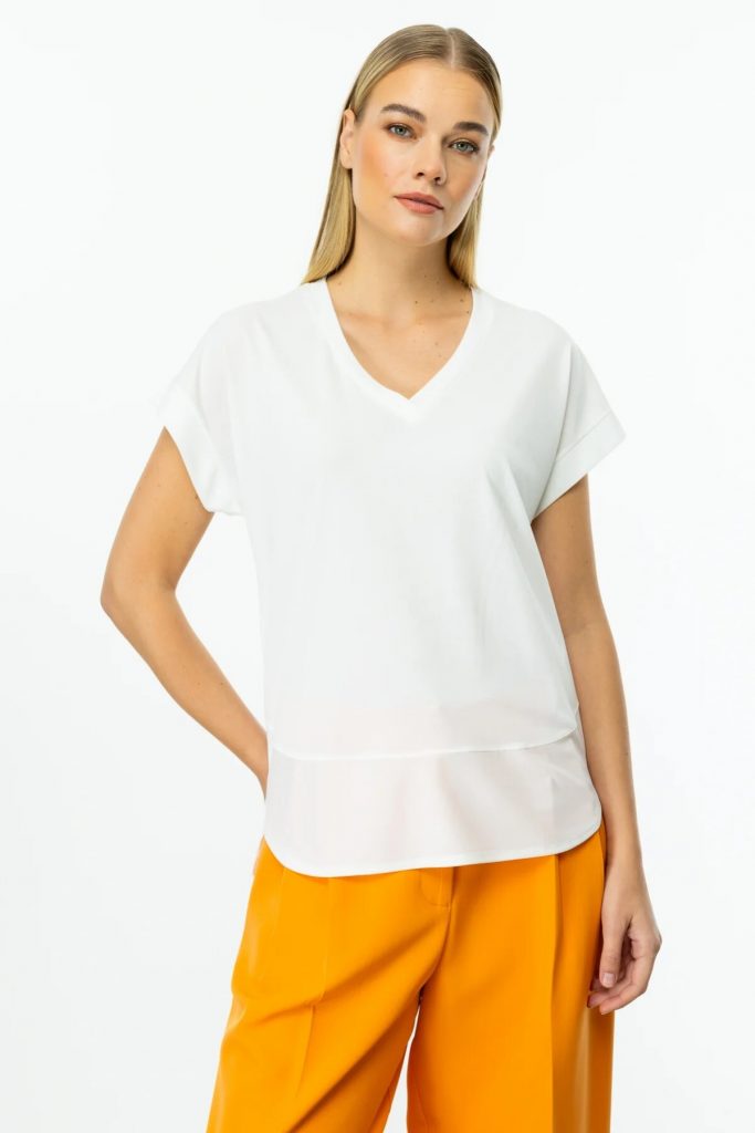 ON TRİKO  V Yaka Kısa Kol T-Shirt 51475 - EKRU