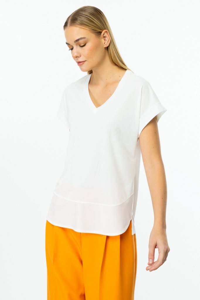 ON TRİKO  V Yaka Kısa Kol T-Shirt 51475 - EKRU