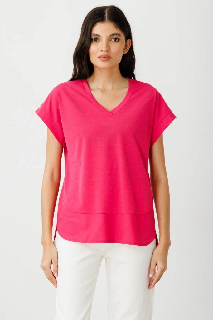 ON TRİKO  V Yaka Kısa Kol T-Shirt 51475 - fusya