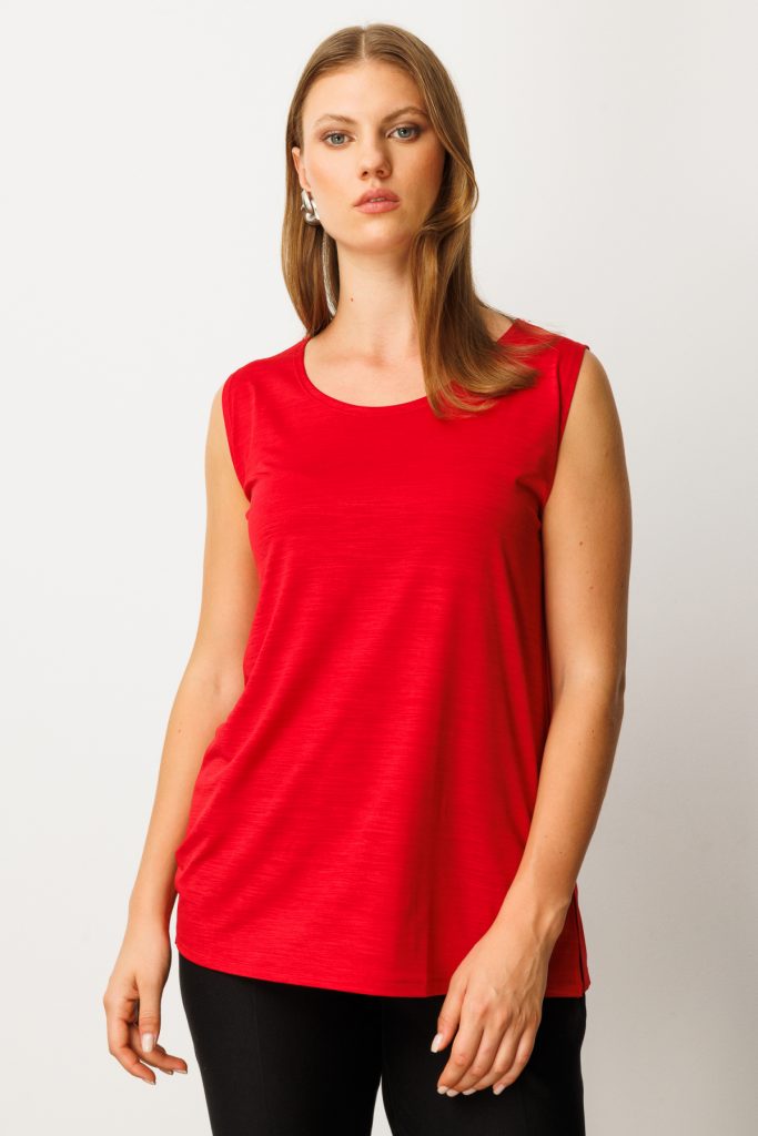 ON TRİKO Kolsuz Basic Bluz 61310 - KIRMIZI