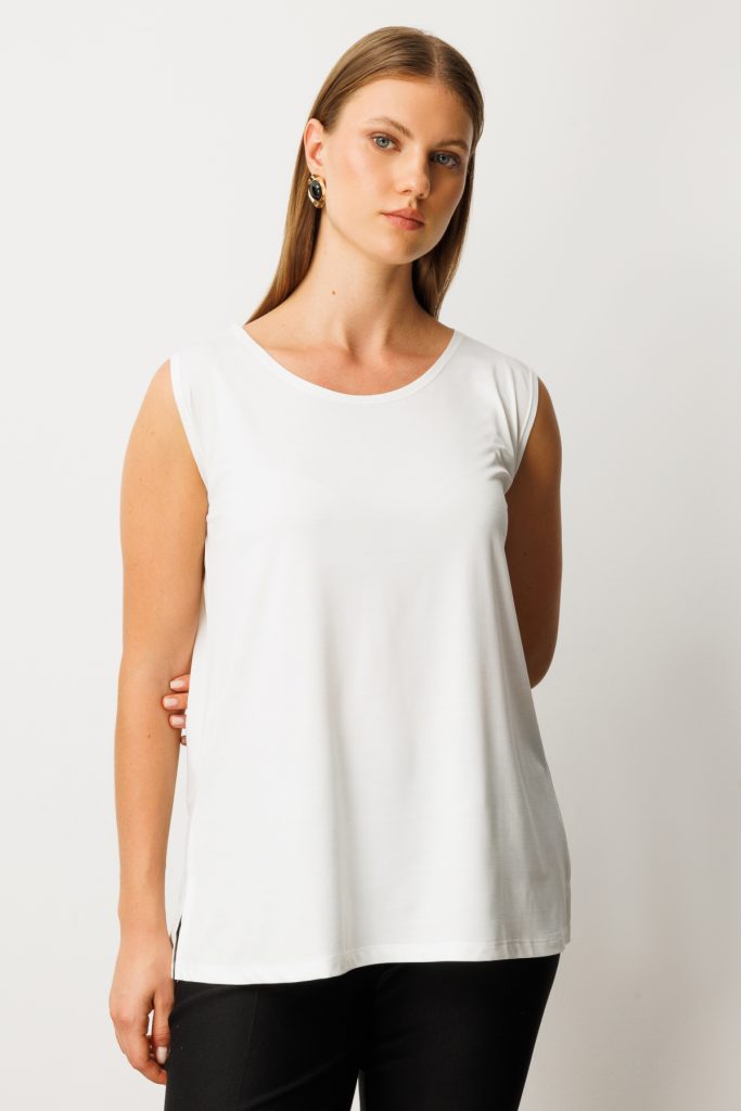 ON TRİKO Kolsuz Basic Bluz 61310 - EKRU