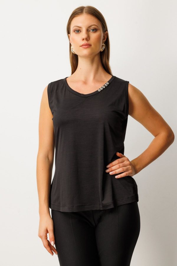 ON TRİKO Yakası Düğme Detaylı Kolsuz Basic 61333