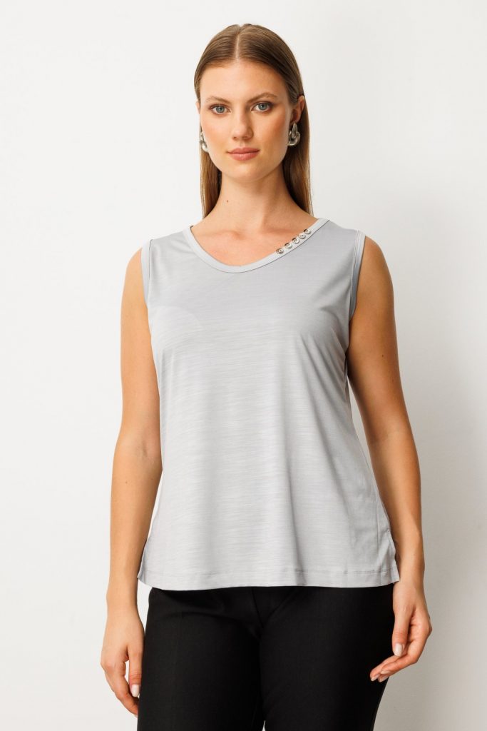 ON TRİKO Yakası Düğme Detaylı Kolsuz Basic 61333 - GRİ