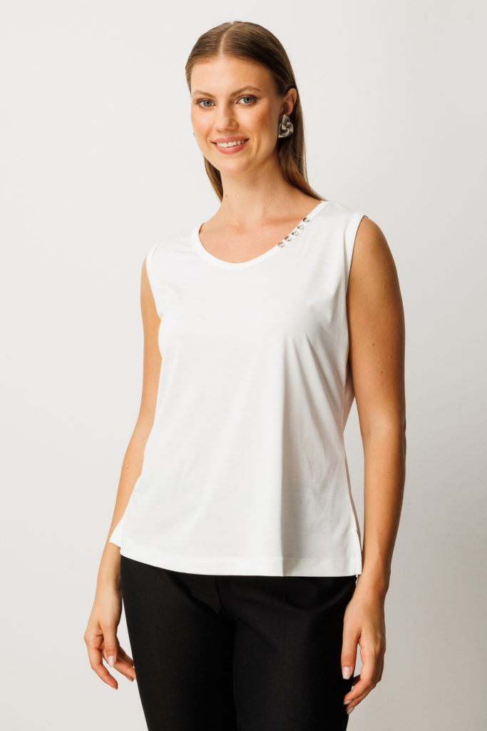 ON TRİKO Yakası Düğme Detaylı Kolsuz Basic 61333 - EKRU