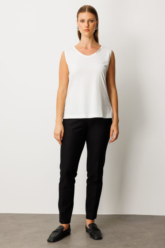 ON TRİKO Yakası Düğme Detaylı Kolsuz Basic 61333 - EKRU