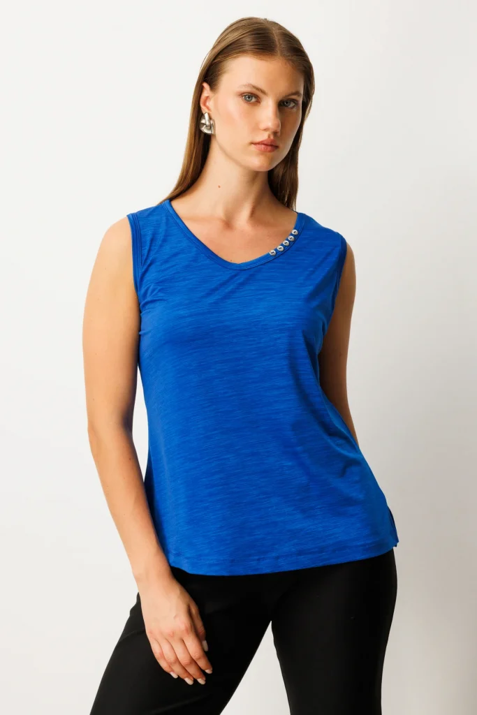 ON TRİKO Yakası Düğme Detaylı Kolsuz Basic 61333 - SAKS