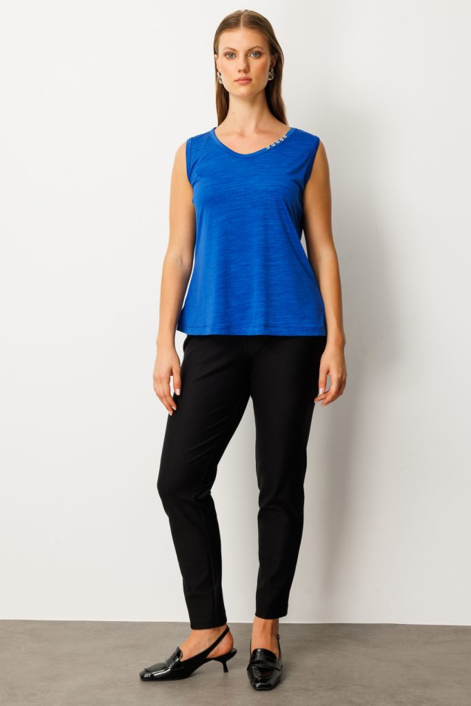 ON TRİKO Yakası Düğme Detaylı Kolsuz Basic 61333 - SAKS