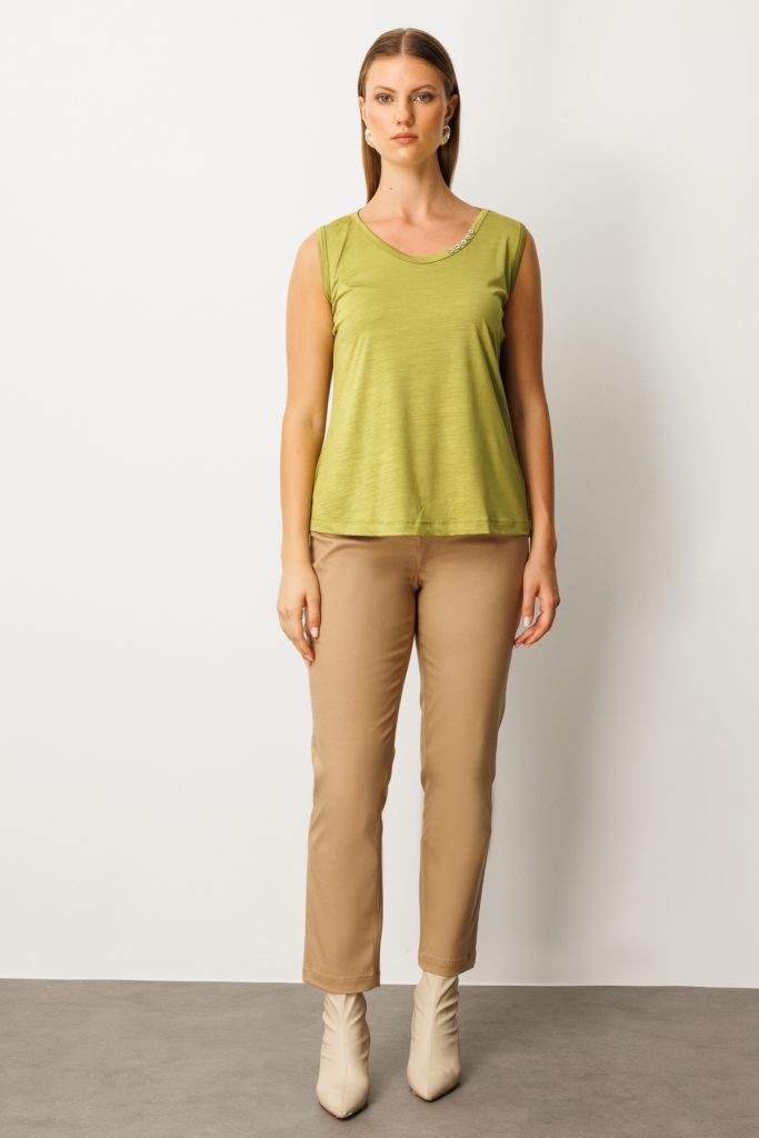 ON TRİKO Yakası Düğme Detaylı Kolsuz Basic 61333 - oliv