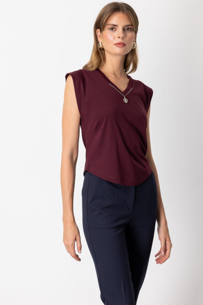 ON TRİKO V Yaka Aksesuar Detaylı Bluz 61354 - bordo