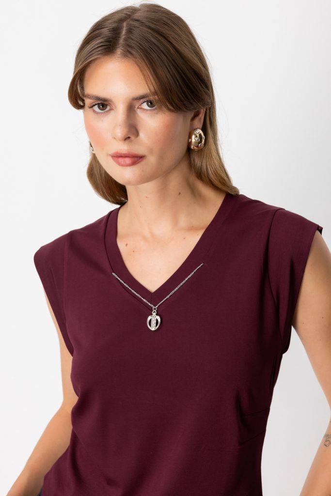 ON TRİKO V Yaka Aksesuar Detaylı Bluz 61354 - bordo