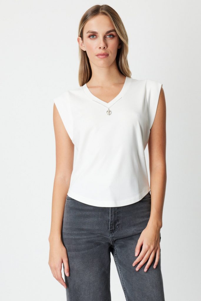 ON TRİKO V Yaka Aksesuar Detaylı Bluz 61354 - EKRU