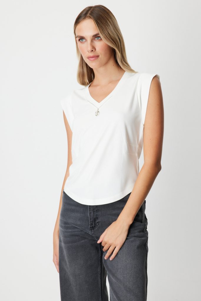 ON TRİKO V Yaka Aksesuar Detaylı Bluz 61354 - EKRU