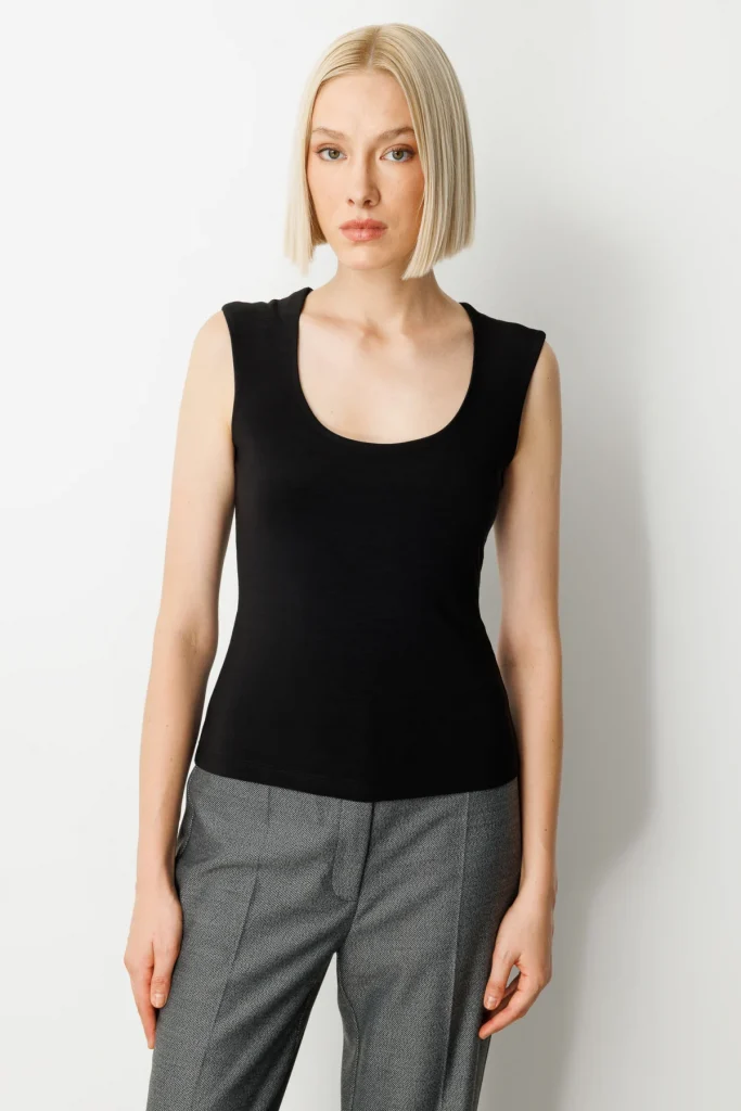 ON TRİKO U Yaka Basic Bluz 61385 - Siyah