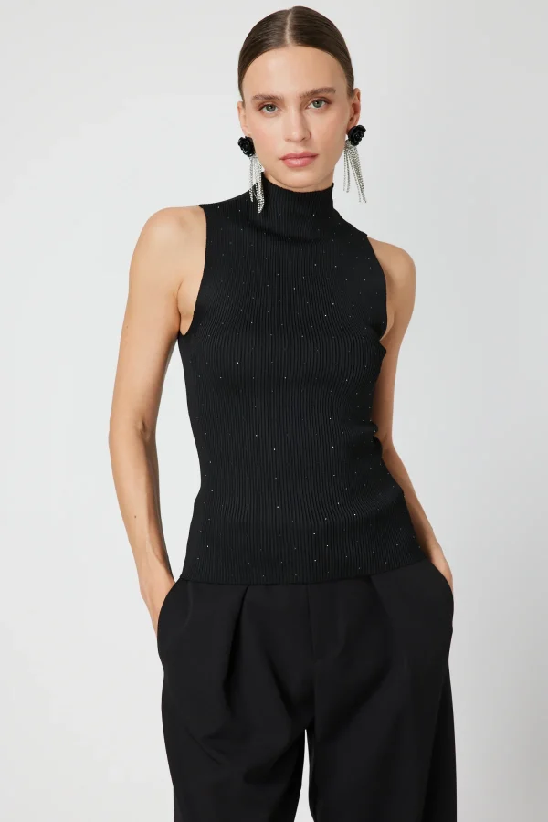 ON TRİKO Taşlı Kolsuz Triko Bluz 66375