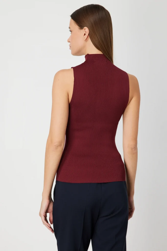 ON TRİKO Taşlı Kolsuz Triko Bluz 66375 - bordo