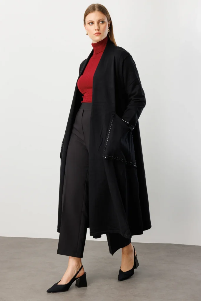 ON TRİKO Torba Cepli Uzun Triko Hırka 60910 - Siyah