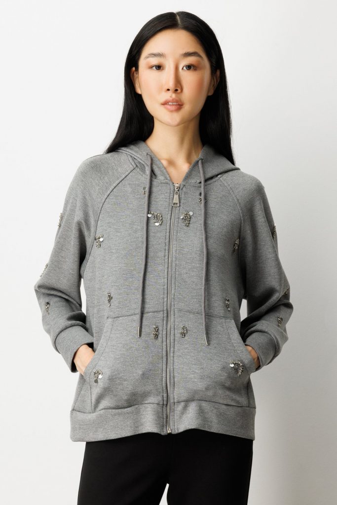 ON TRİKO Taş Detaylı Kapüşonlu Hırka 66503-26k - GRİ