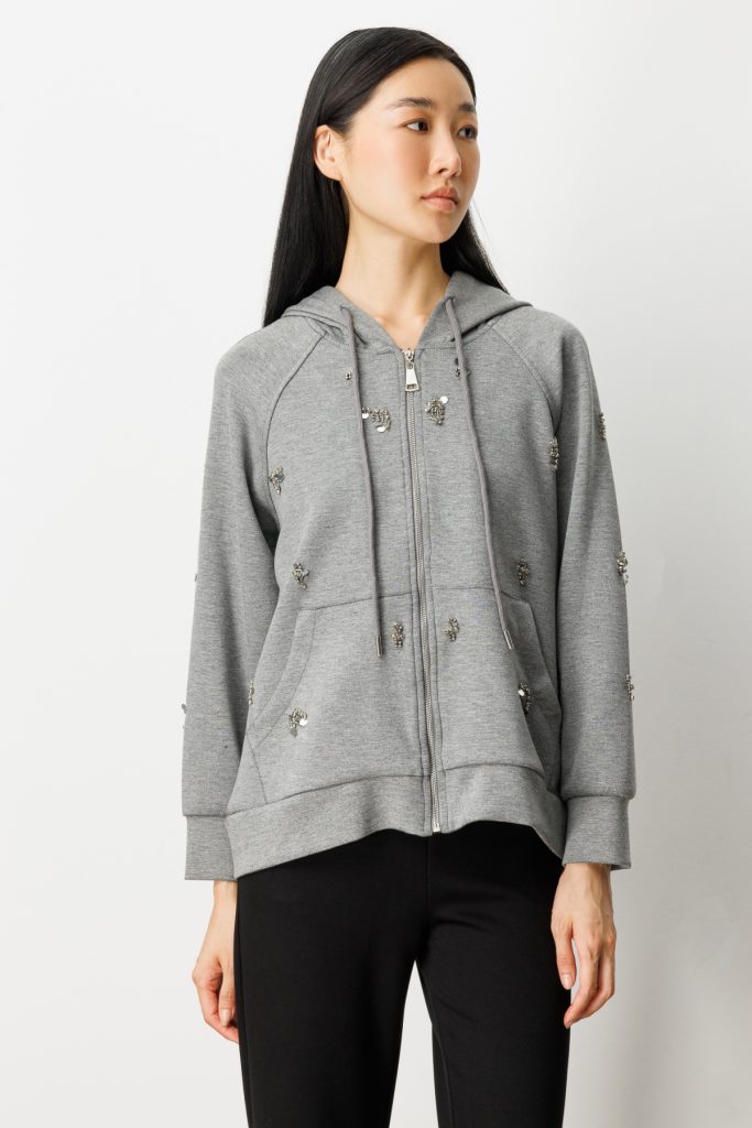 ON TRİKO Taş Detaylı Kapüşonlu Hırka 66503-26k - GRİ