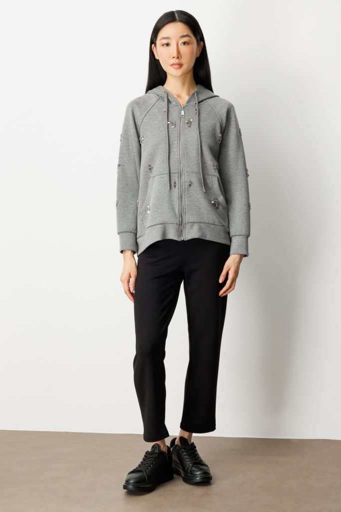 ON TRİKO Taş Detaylı Kapüşonlu Hırka 66503-26k - GRİ