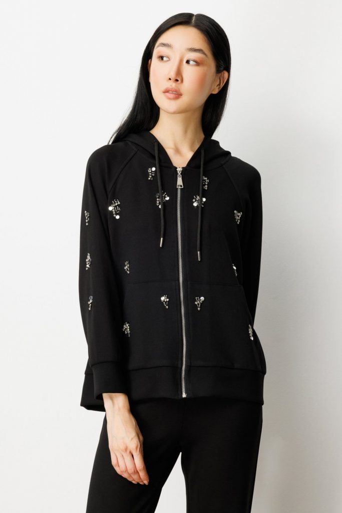 ON TRİKO Taş Detaylı Kapüşonlu Hırka 66503-26k - Siyah