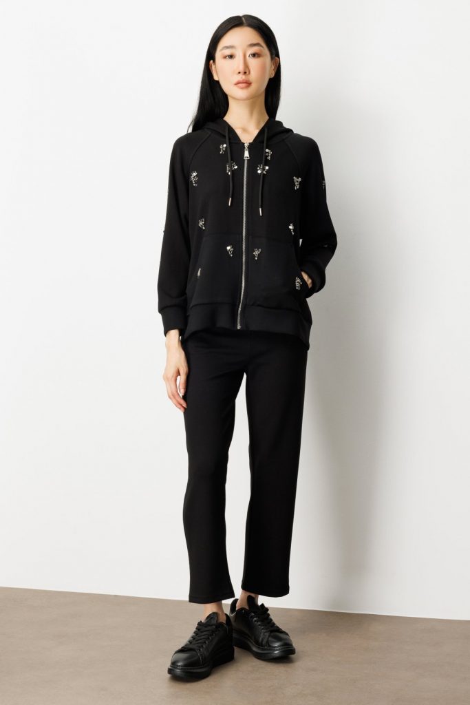 ON TRİKO Taş Detaylı Kapüşonlu Hırka 66503-26k - Siyah