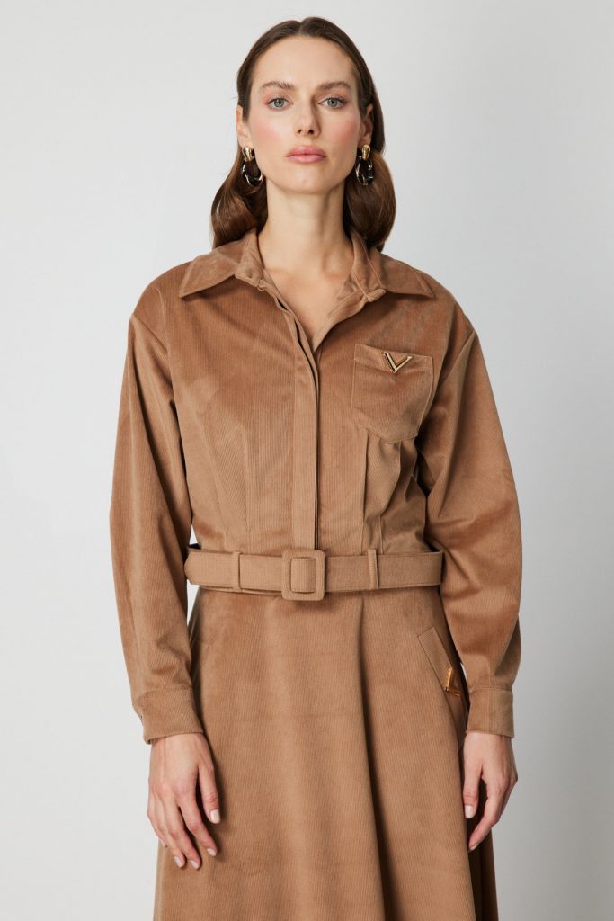 ON TRİKO Beli Kemerli Fitilli Ceket  66534 - camel