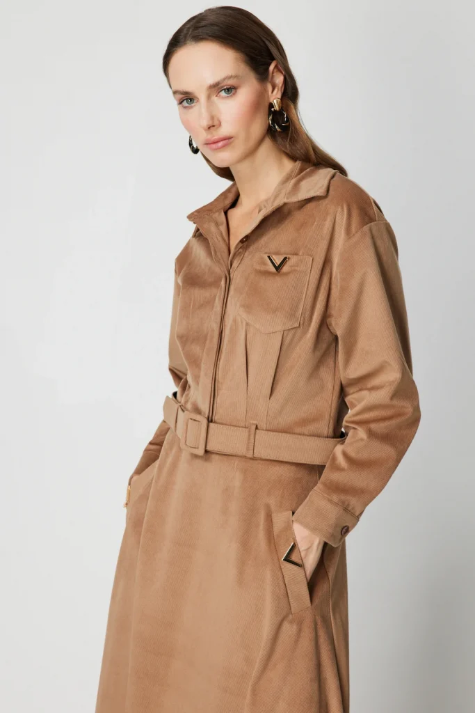 ON TRİKO Beli Kemerli Fitilli Ceket  66534 - camel