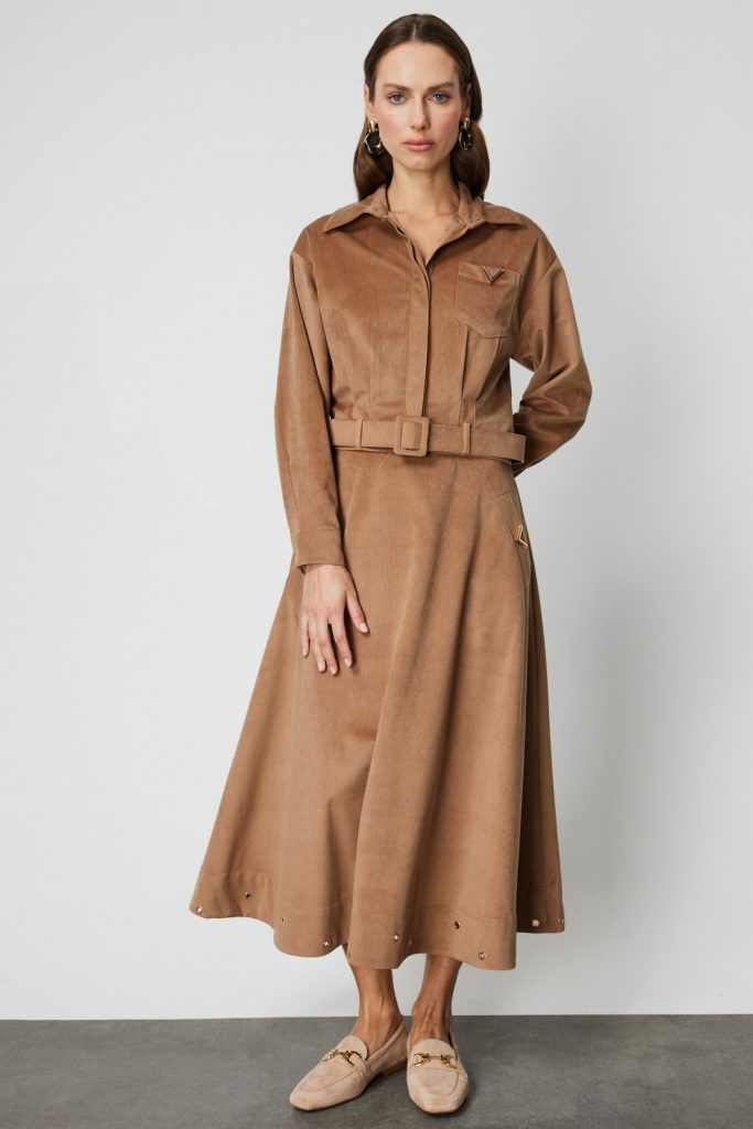 ON TRİKO Beli Kemerli Fitilli Ceket  66534 - camel