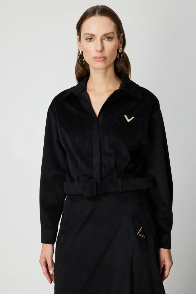 ON TRİKO Beli Kemerli Fitilli Ceket  66534 - Siyah