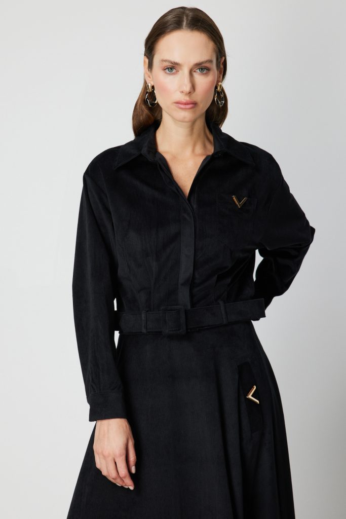 ON TRİKO Beli Kemerli Fitilli Ceket  66534 - Siyah