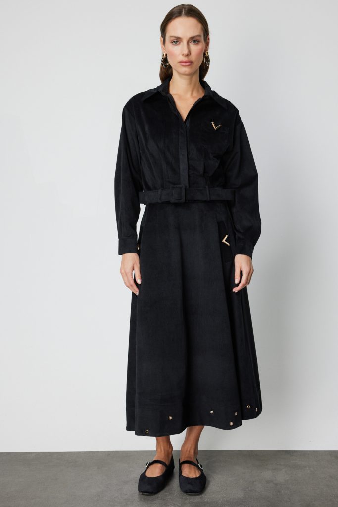 ON TRİKO Beli Kemerli Fitilli Ceket  66534 - Siyah